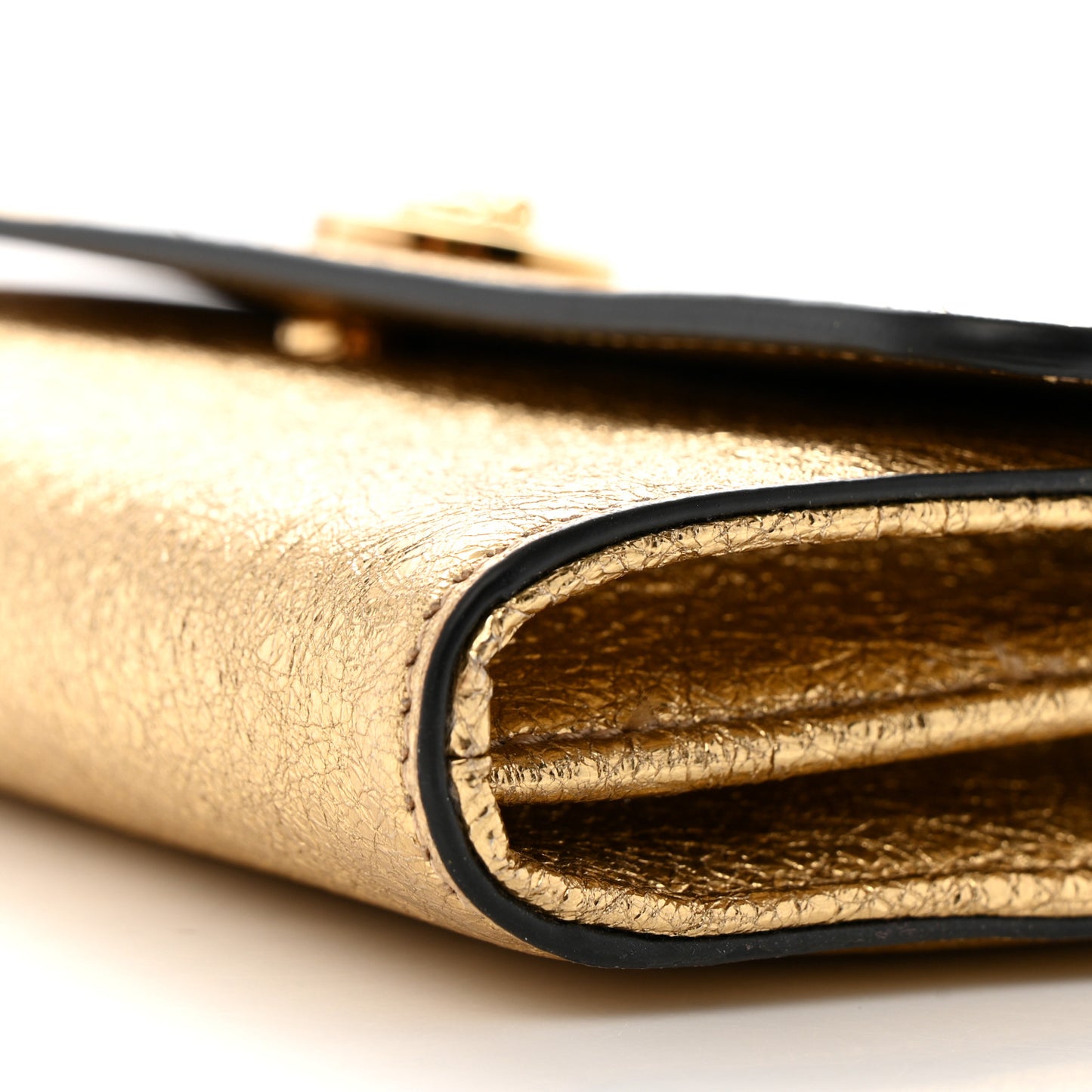 Metallic Calfskin Medusa Clutch With Chain Gold