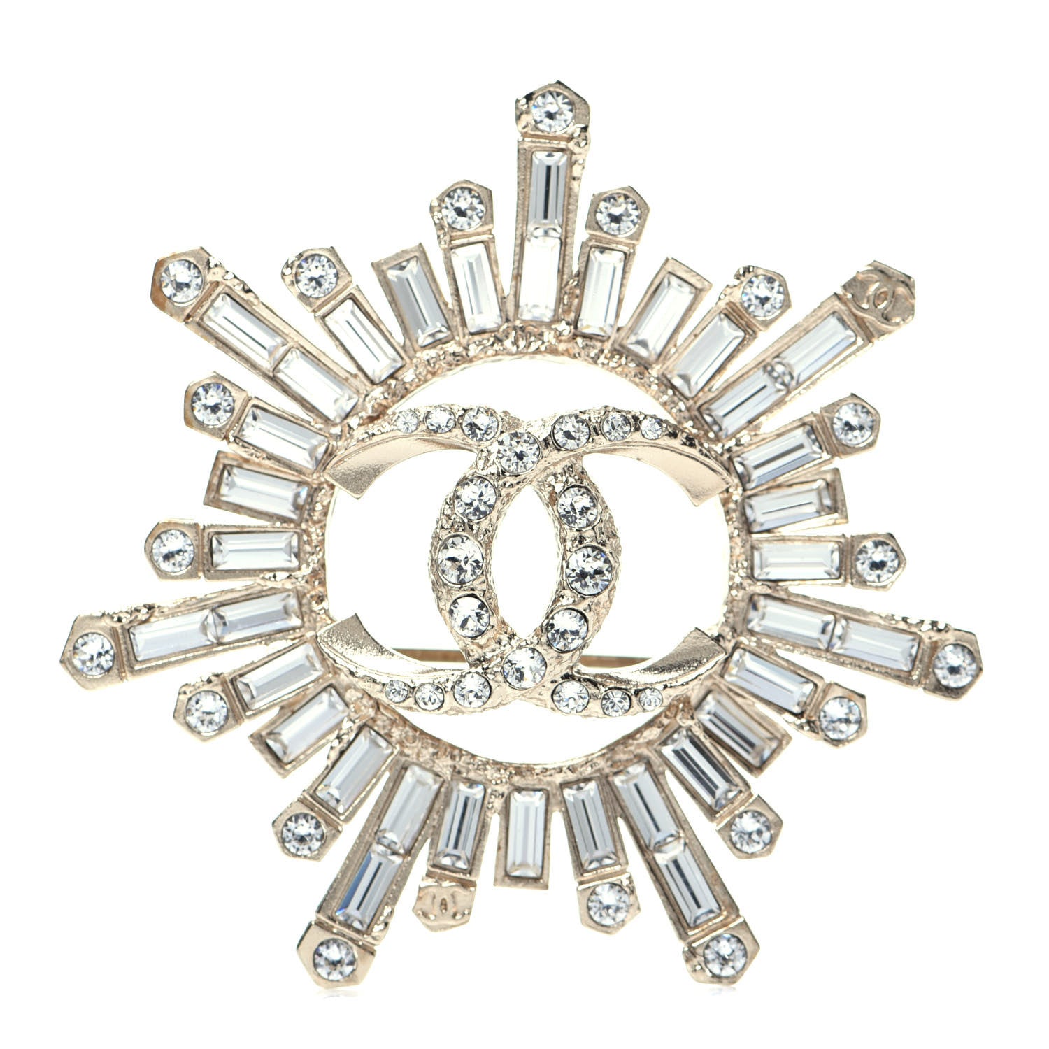 Chanel Crystal Baguette CC Brooch Light Gold 1 of 6