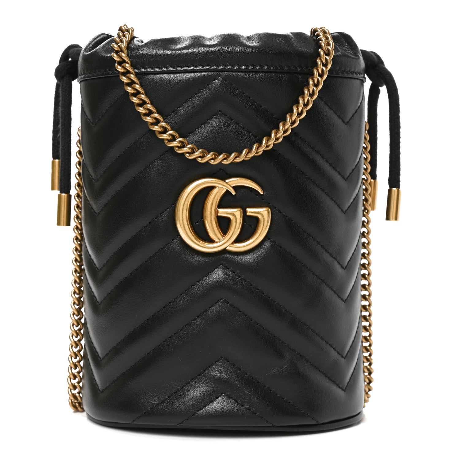 Gucci Calfskin Matelasse Mini GG Marmont 2.0 Bucket Bag Black 1 of 11