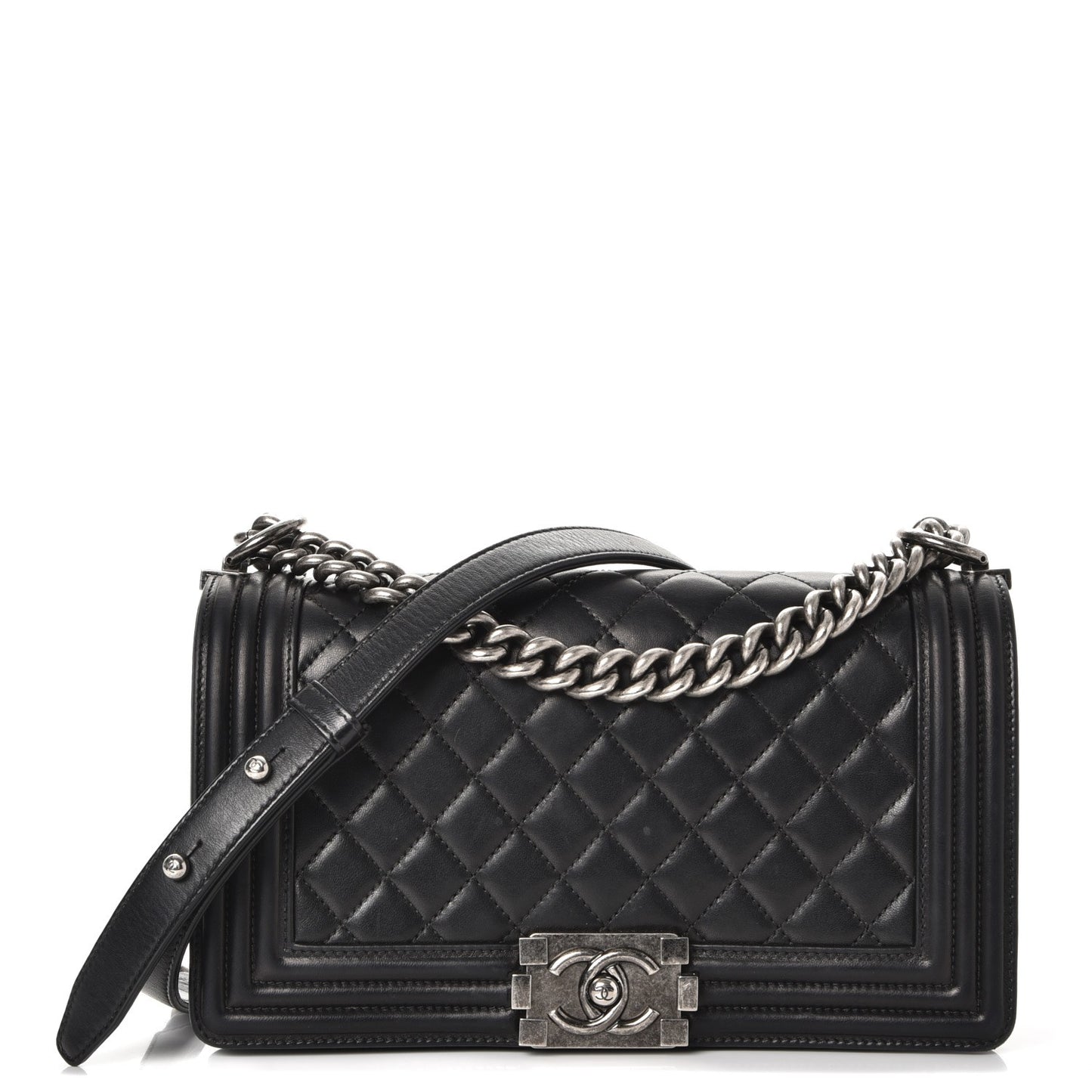 Lambskin Quilted Medium Boy Flap Black