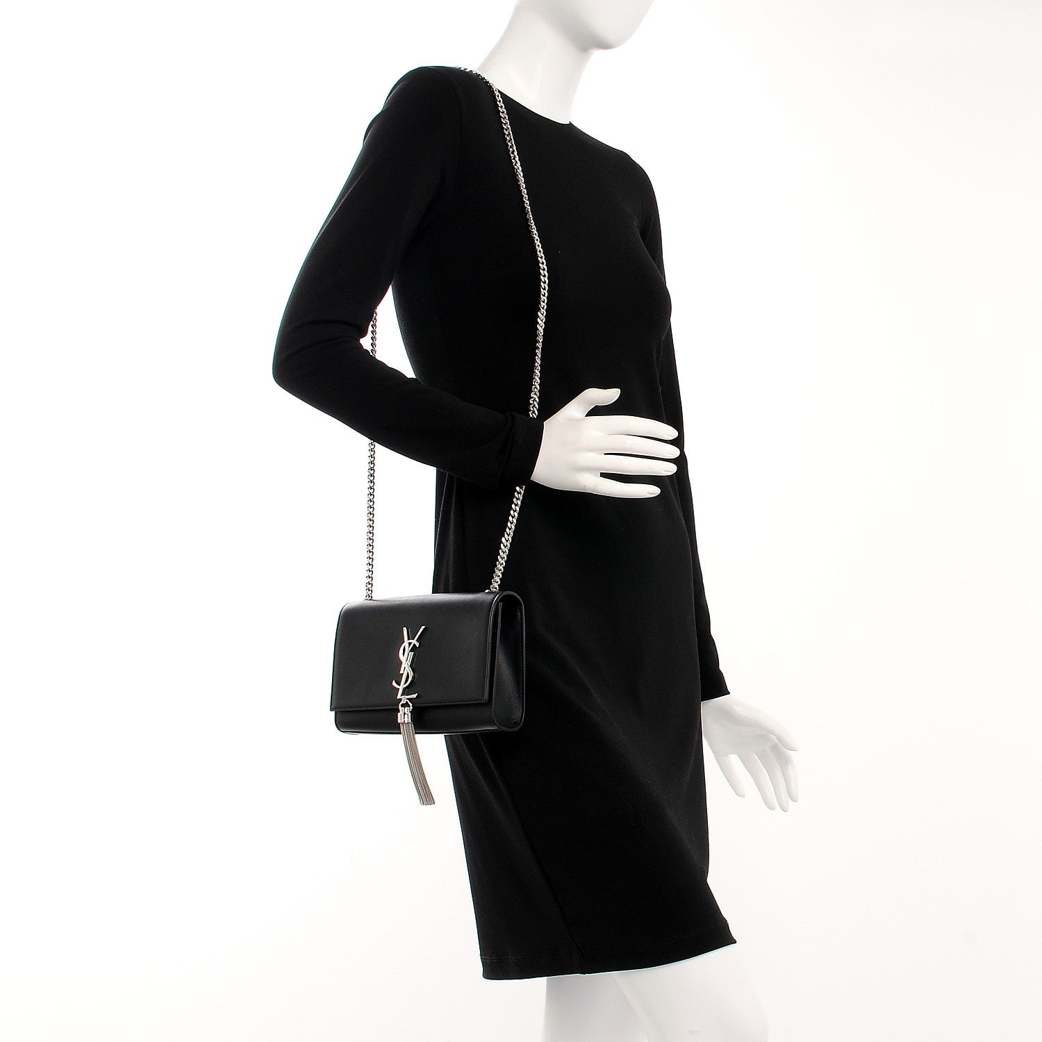 Saint Laurent Smooth Calfskin Medium Classic Monogram Kate Tassel Satchel Black 2 of 7