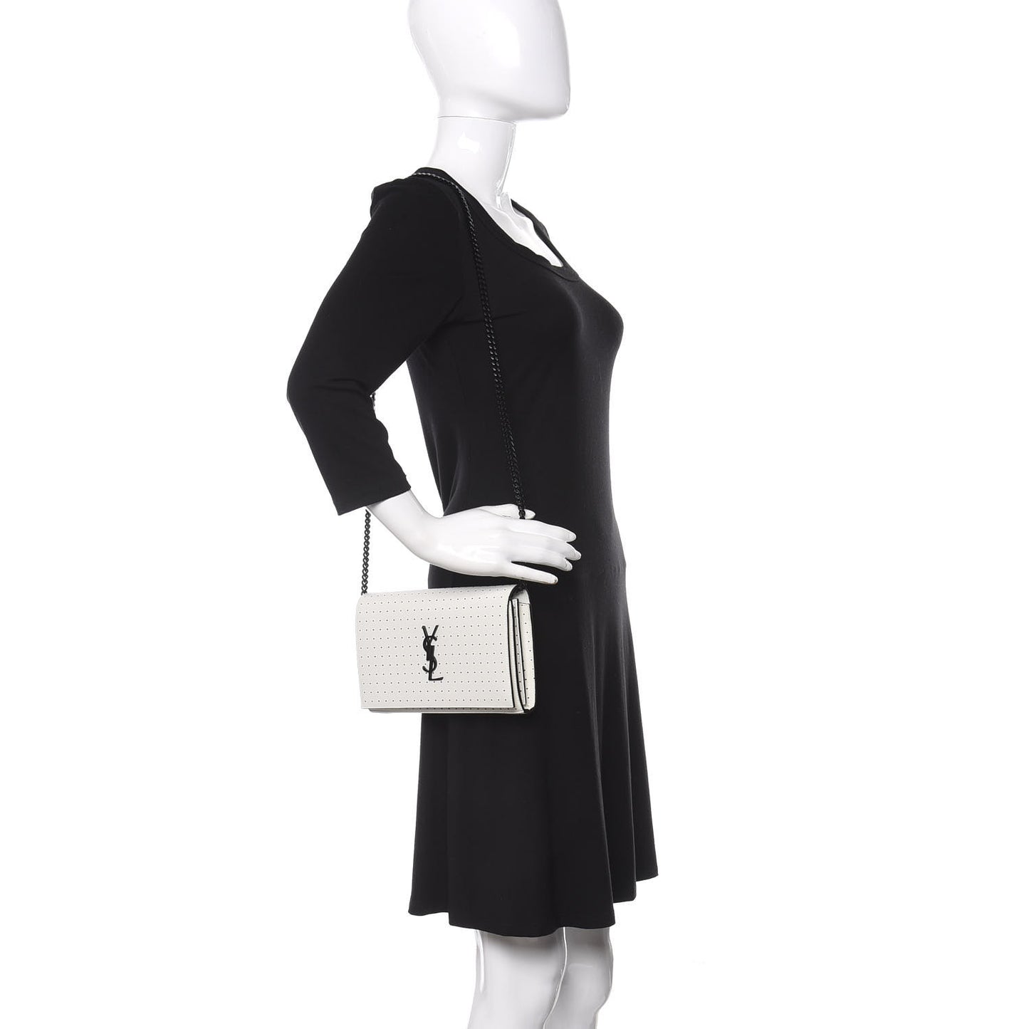 Grain De Poudre Square Dot Print Monogram Chain Wallet White Matte Black