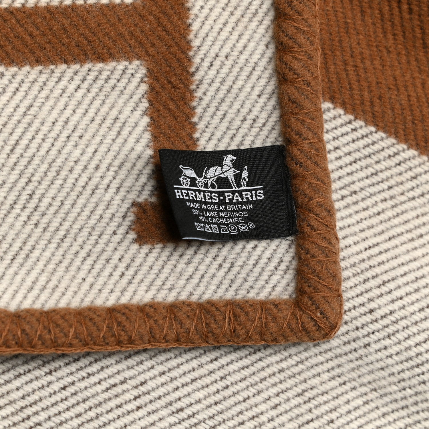 Hermes Wool Cashmere Avalon Blanket Ecru Camel 4 of 4