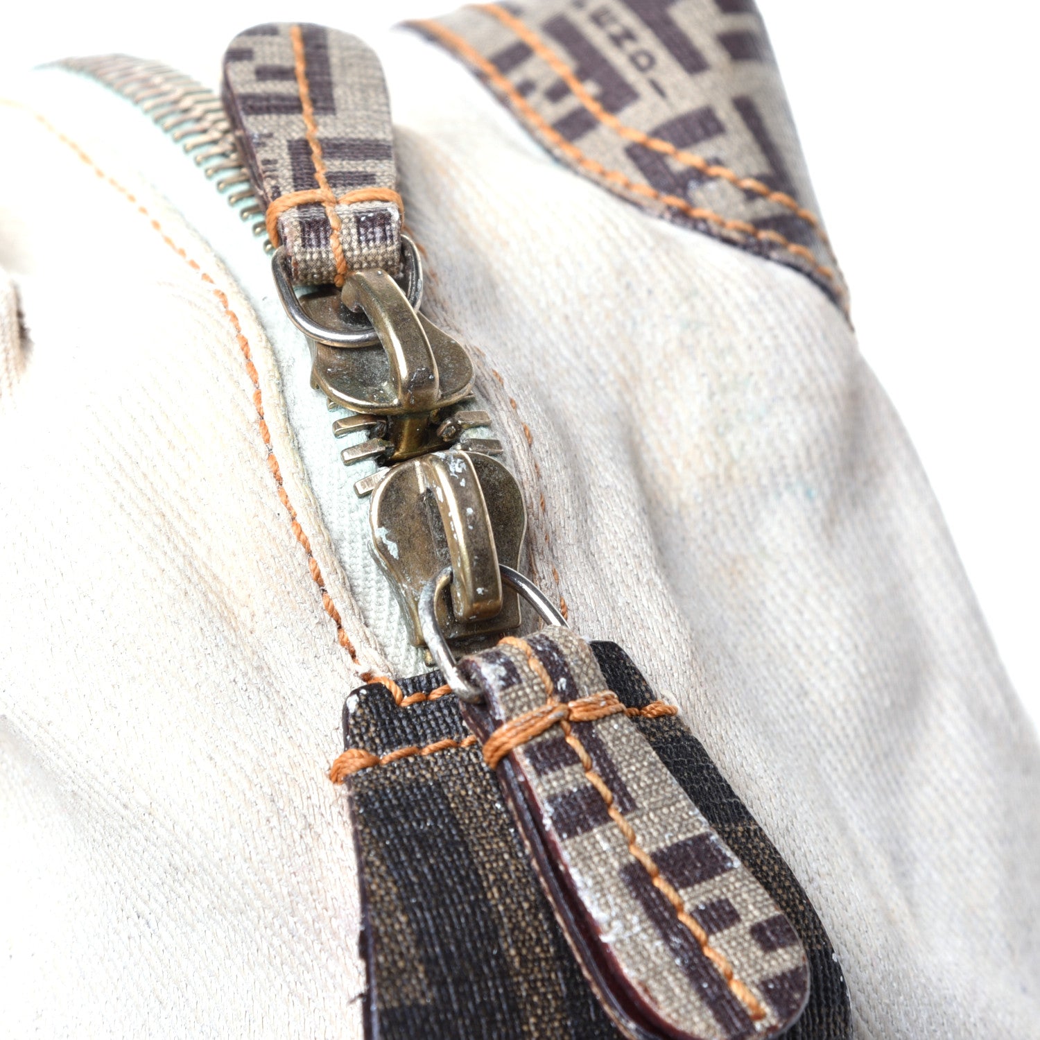 Fendi Canvas Zucca Zucchino Spalmati Mixed Media Boston White Mogano Panna 11 of 14