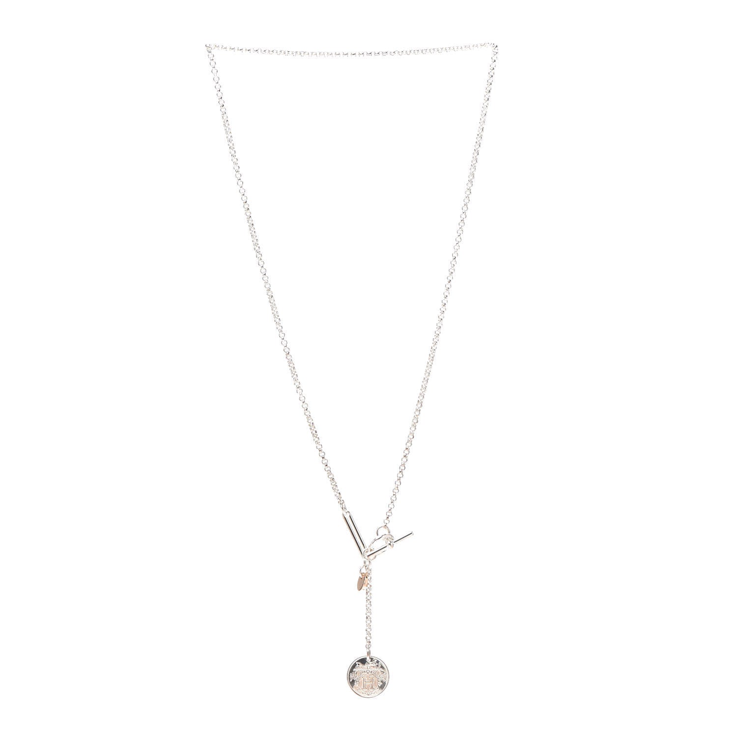 Hermes Sterling Silver 18K Rose Gold PM Ex-Libris Pendant Necklace 3 of 5