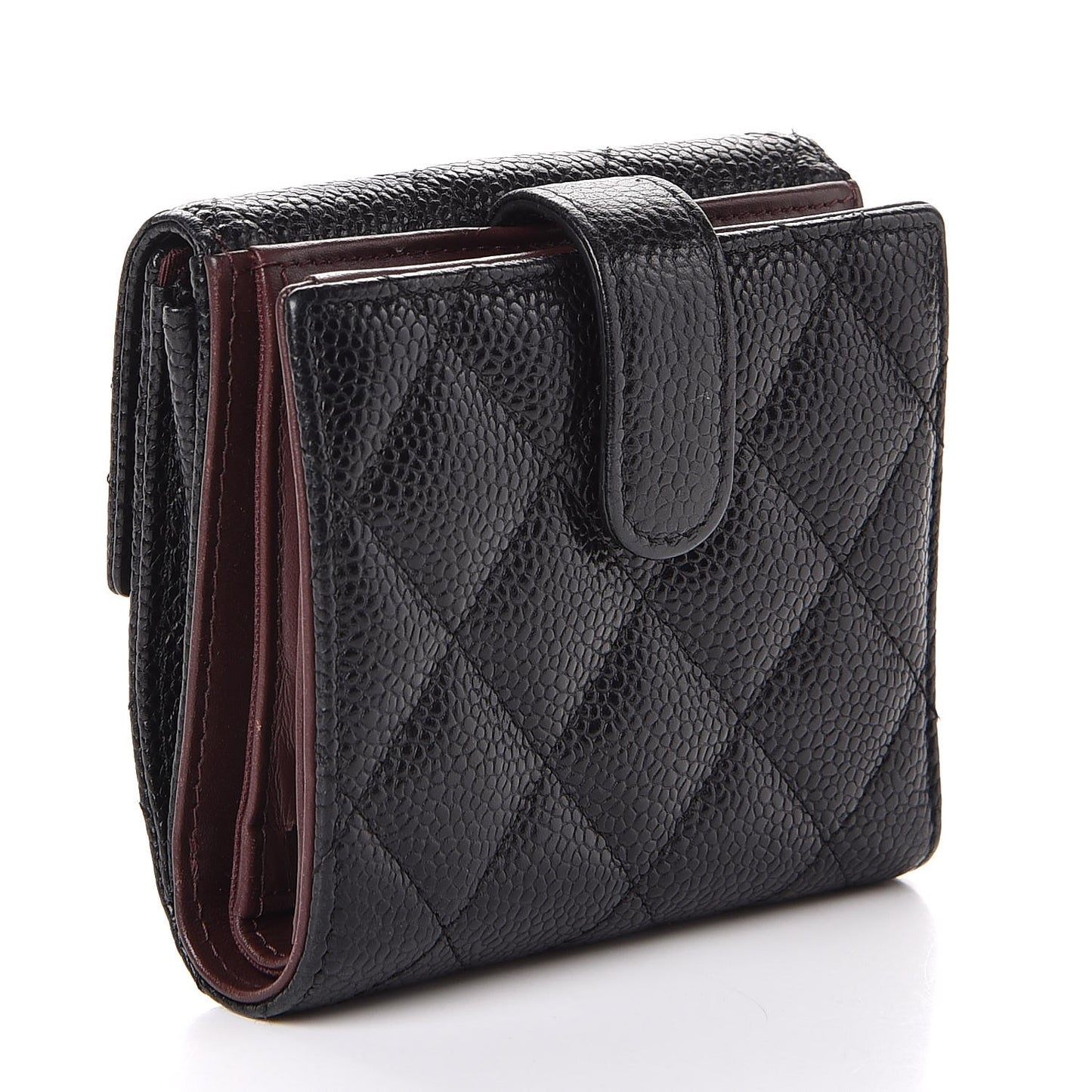 Caviar Quilted Compact French Flap Wallet Black