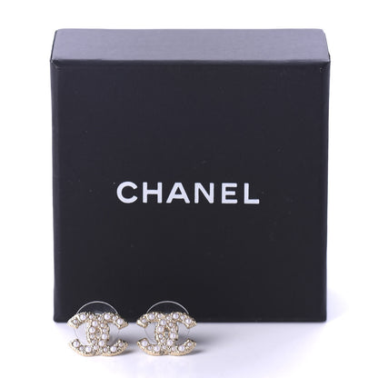 Chanel Metal Graduated Pearl Crystal CC Earrings Light Gold 5 of 5