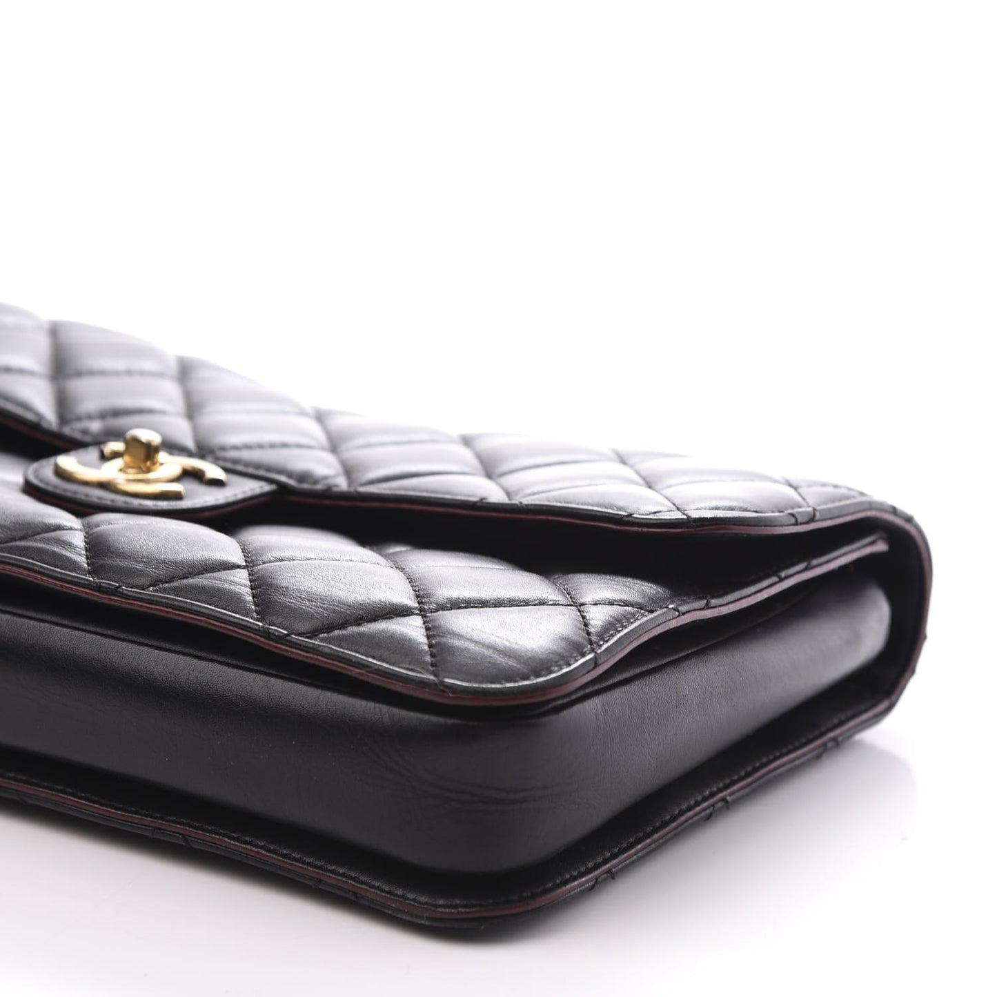 Calfskin Quilted Large Perfect Edge Flap Black