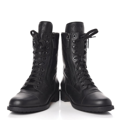 Chanel Calfskin Quilted CC Tall Lace Up Combat Boots 40 Black 7 of 12