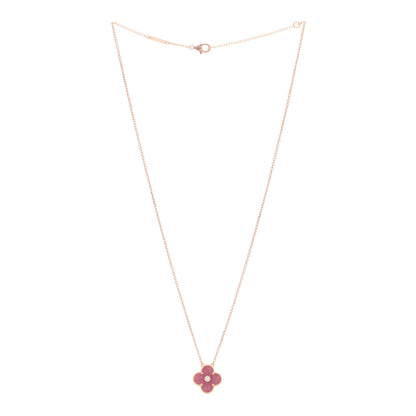 Van Cleef & Arpels 18K Rose Gold Diamond Rhodonite Vintage Alhambra Pendant Necklace 3 of 6