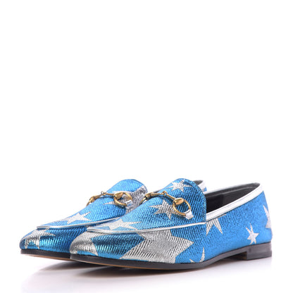 Gucci Lurex Calfskin Starry Sky Womens Jordaan Loafers 38 Bluette Silver 2 of 10