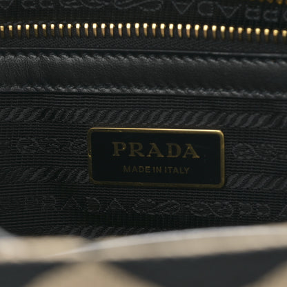 Prada Jacquard Saffiano Triangolo Symbole Embroidered Small Tote Black Corda 6 of 8
