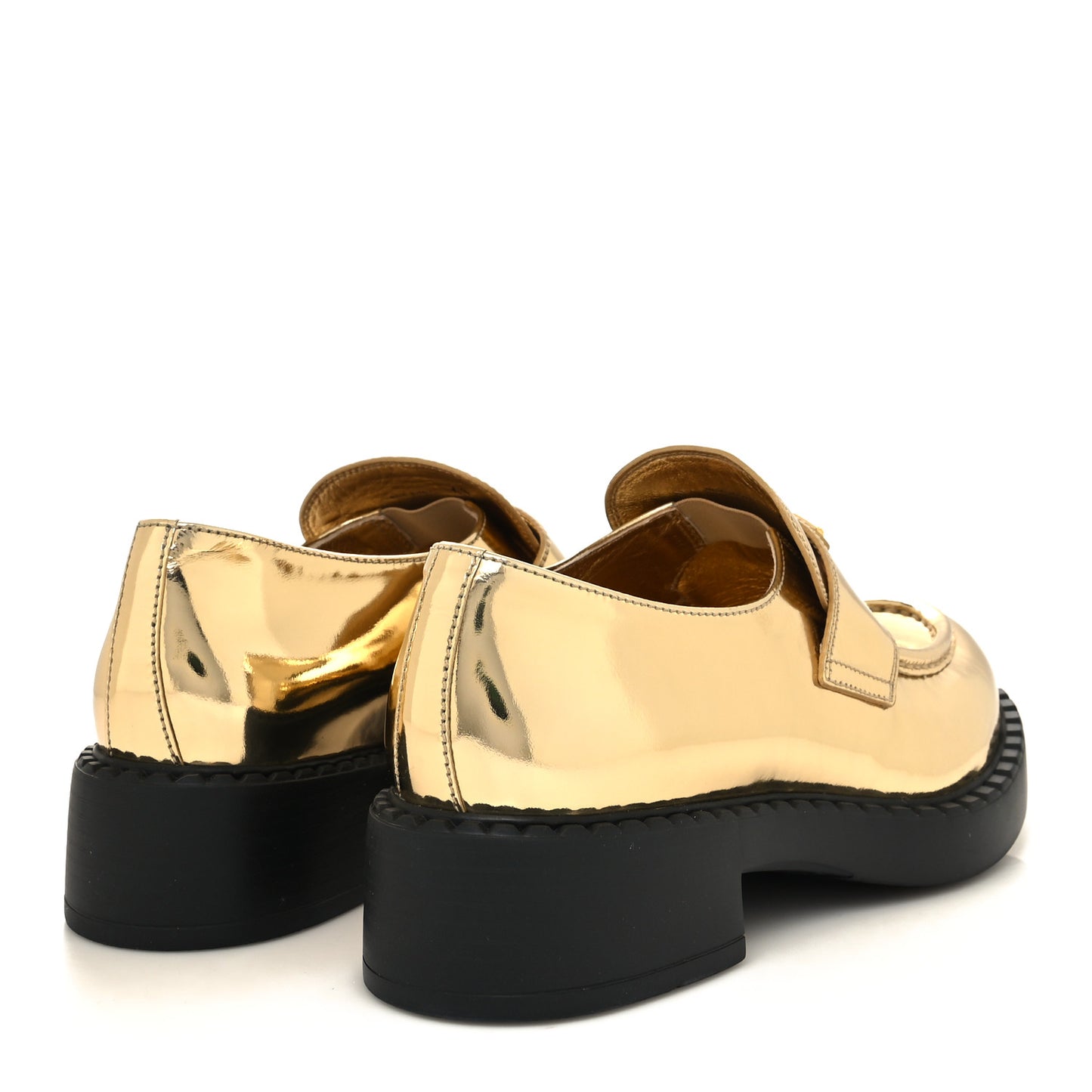 Metallic Brushed Calfskin Metal Triangle Logo 50mm Loafers 41 Platino
