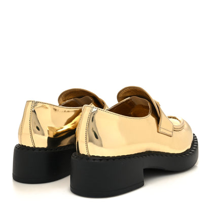 Prada Metallic Brushed Calfskin Metal Triangle Logo 50mm Loafers 41 Platino 4 of 9