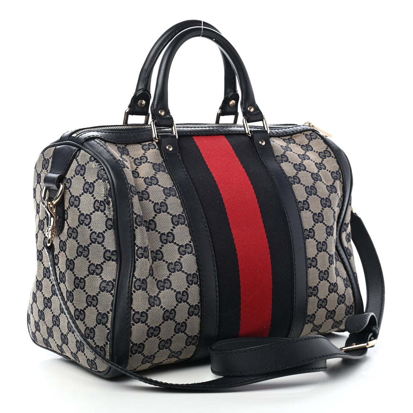 Monogram Selleria Calfskin Vintage Web Medium Boston Beige Blue