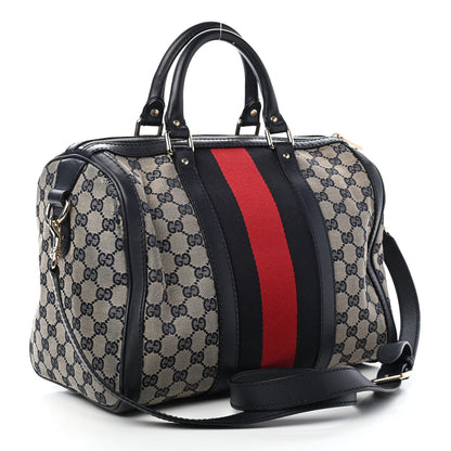 Gucci Monogram Selleria Calfskin Vintage Web Medium Boston Beige Blue 3 of 11