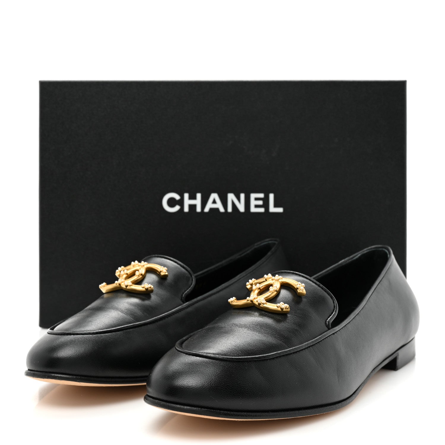 Chanel Lambskin Pearl CC Loafers 39 Black 11 of 11