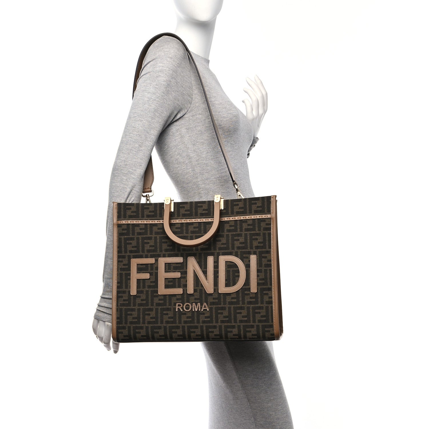 Fendi Vitello King Jacquard FF Medium Fendi Sunshine Shopper Tote Cuoiota 2 of 9