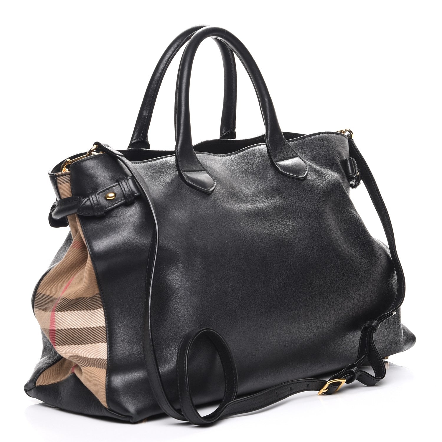 Burberry Grainy Calfskin House Check Large Banner Tote Black 4 of 9