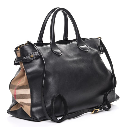 Burberry Grainy Calfskin House Check Large Banner Tote Black 4 of 9