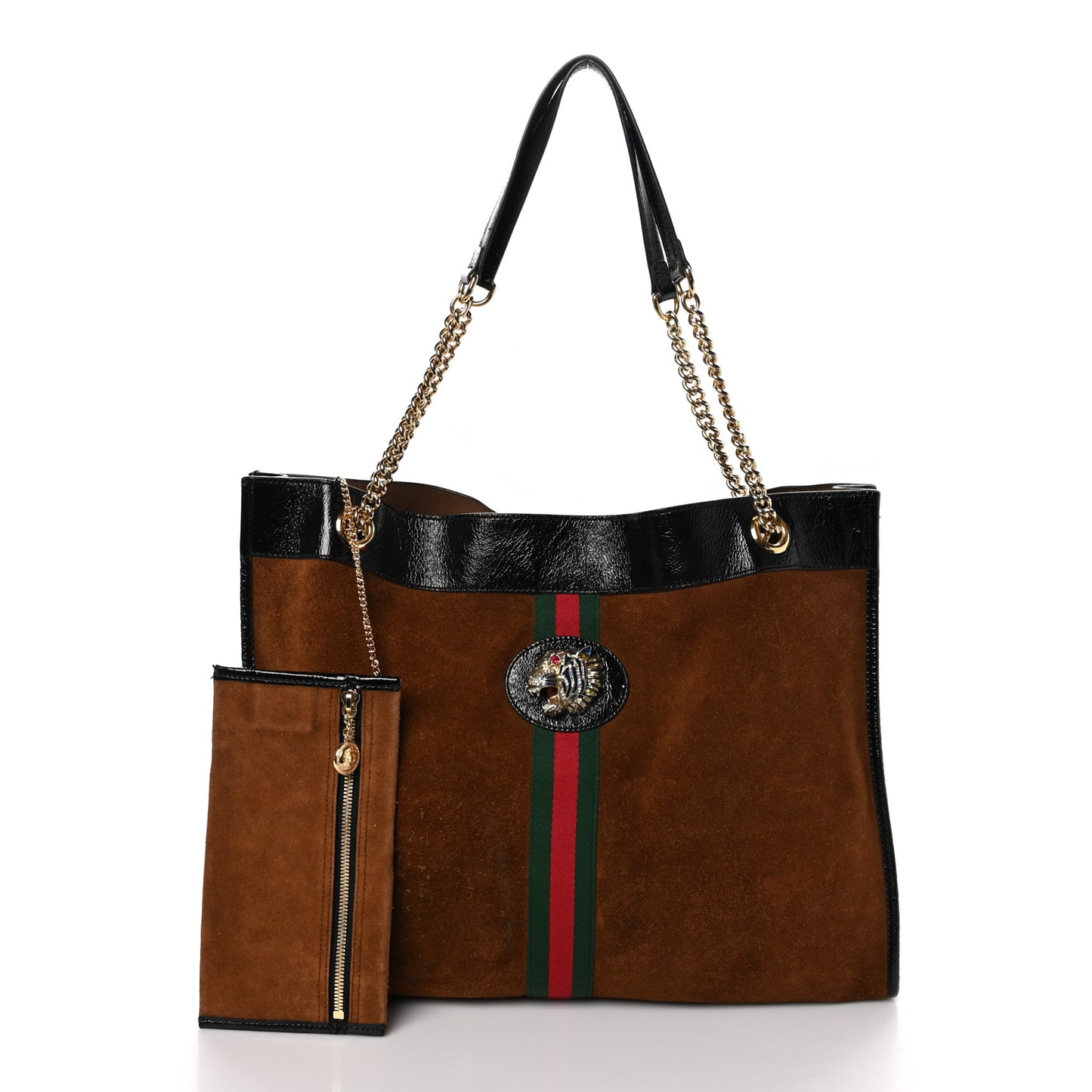 Suede Patent Large Rajah Chain Tote Nocciola Black