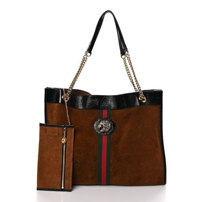 Gucci Suede Patent Large Rajah Chain Tote Nocciola Black 3 of 16