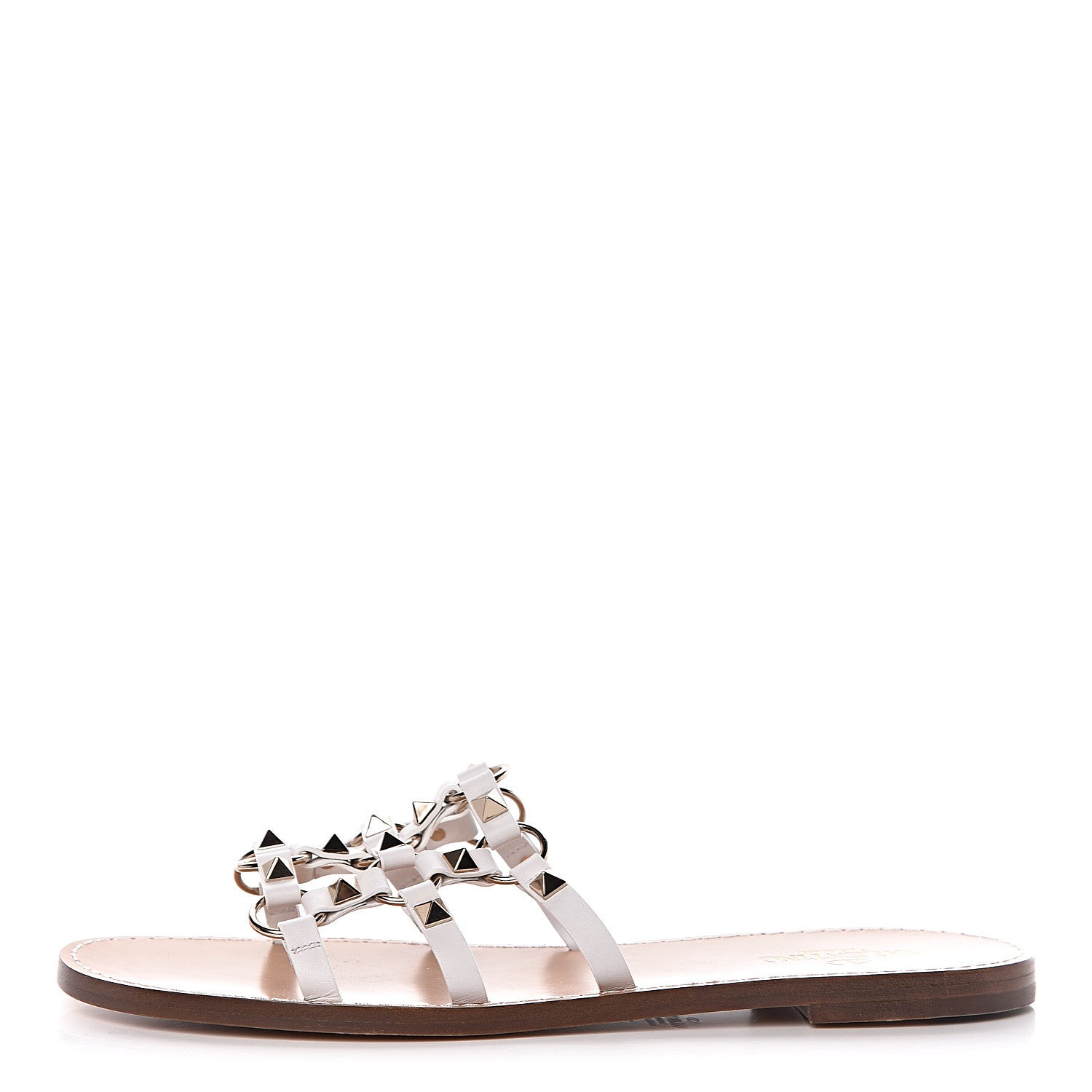 Valentino Garavani Nappa Rockstud Flat Slide Sandals 38.5 Bianco Ottico 1 of 8