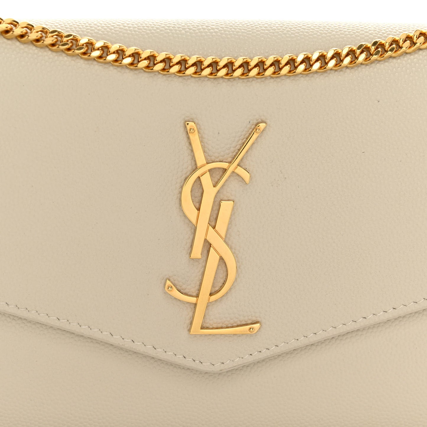 SAINT LAURENT Grain De Poudre Monogram Uptown Chain Wallet Crema Soft