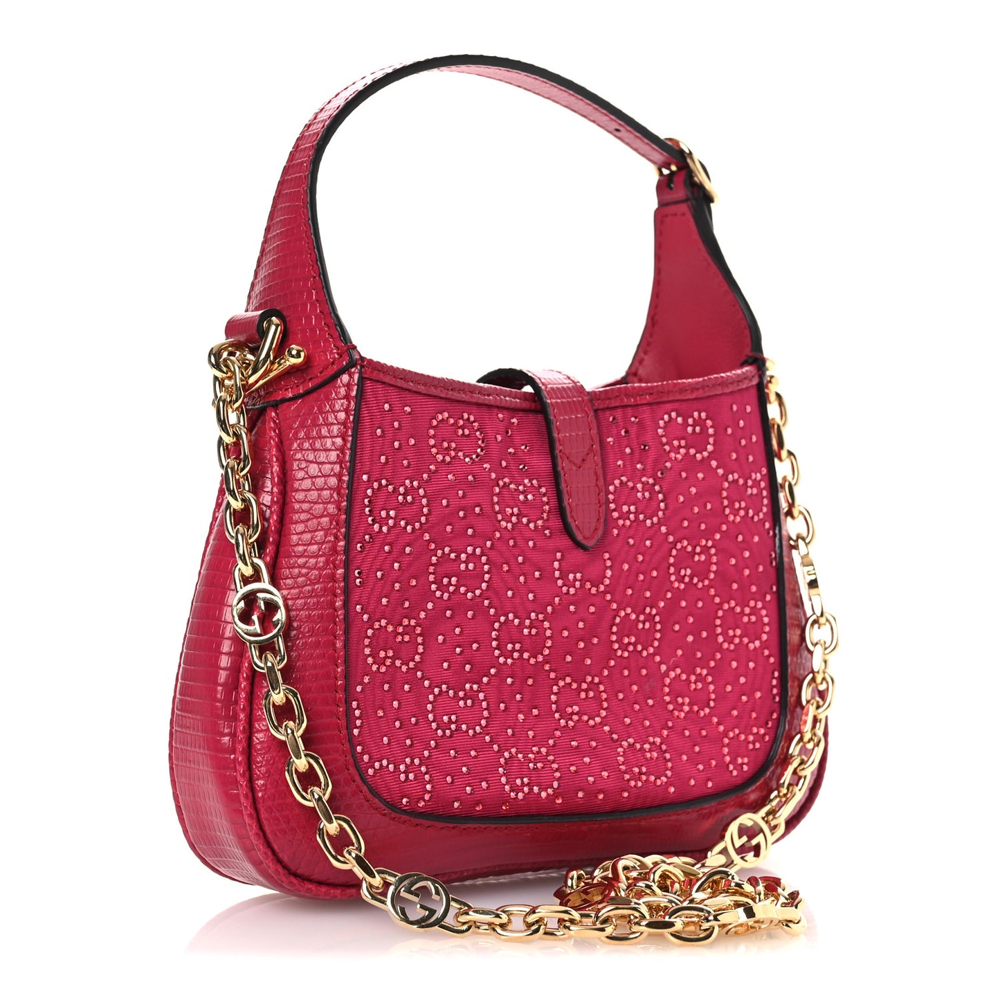 Canvas Lizard Crystal GG Monogram Mini Jackie 1961 Red