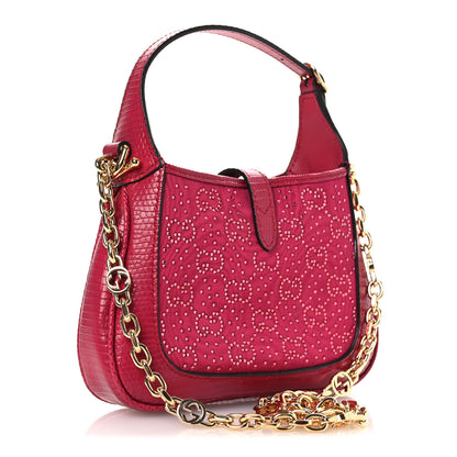 Gucci Canvas Lizard Crystal GG Monogram Mini Jackie 1961 Red 3 of 12