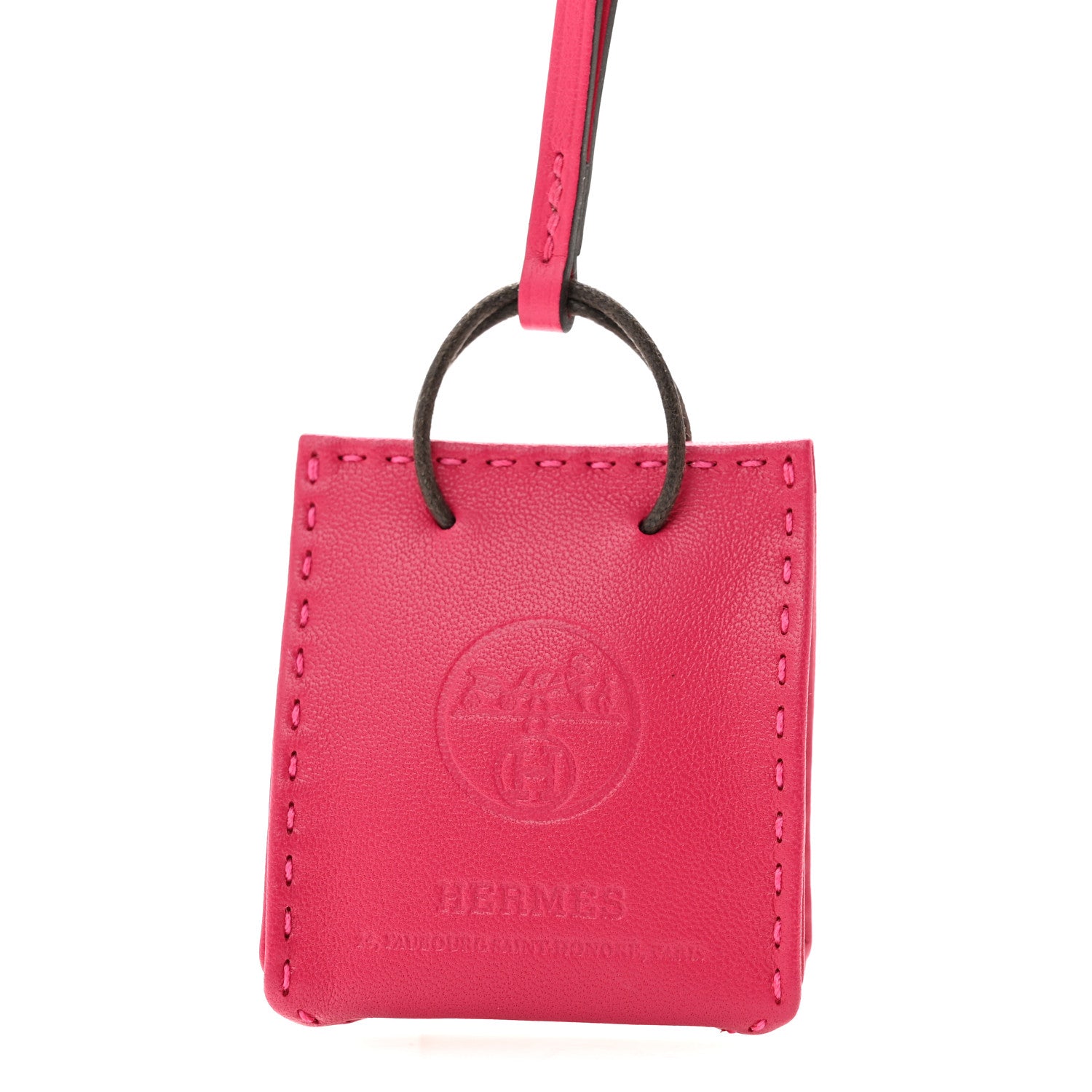 Hermes Milo Lambskin Swift Shopping Bag Charm Rose Mexico 3 of 5
