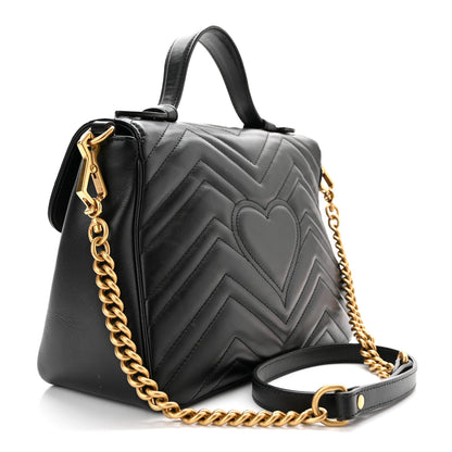 Gucci Calfskin Matelasse Small GG Marmont Top Handle Shoulder Bag Black 3 of 10