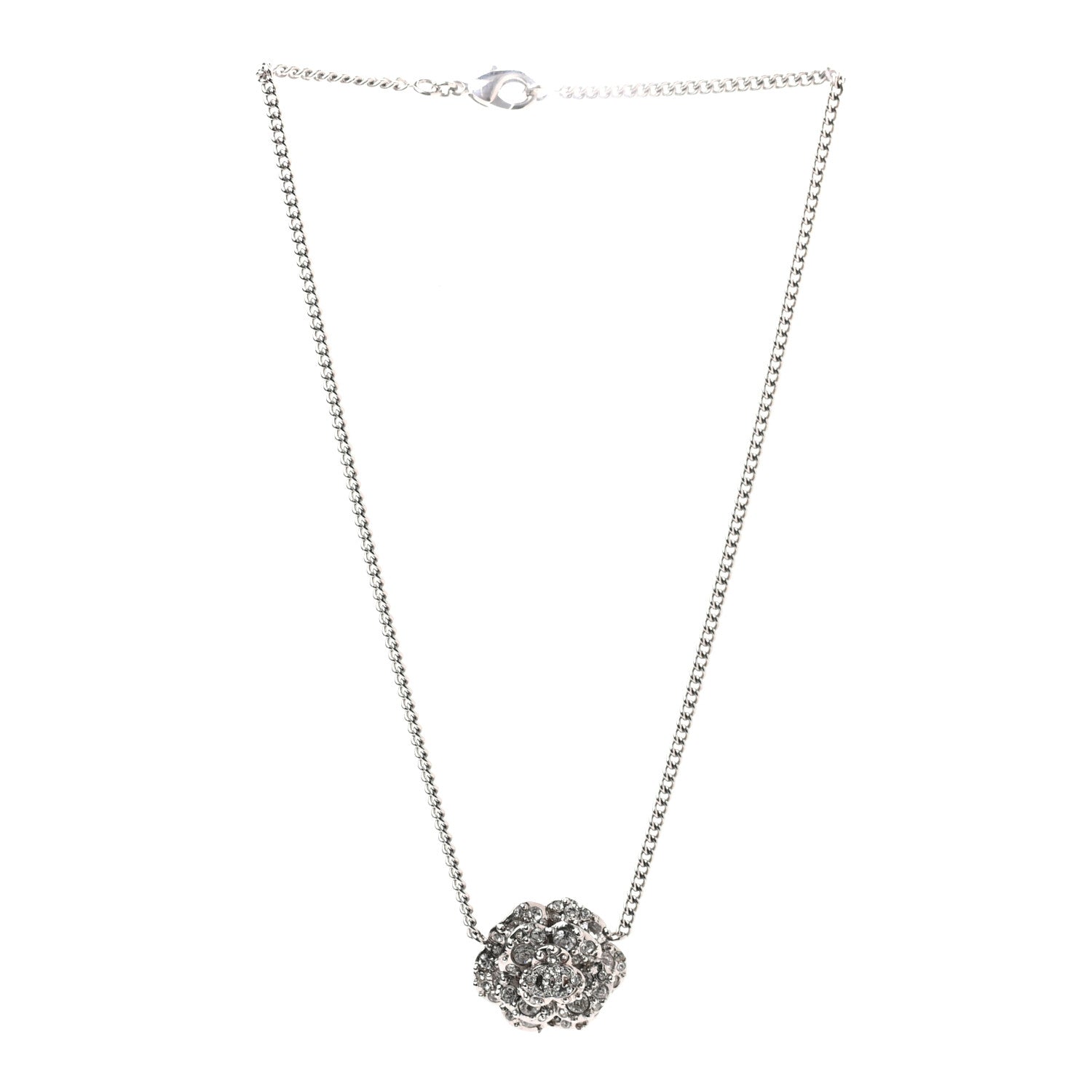 Chanel Strass CC Camellia Necklace Silver 3 of 5