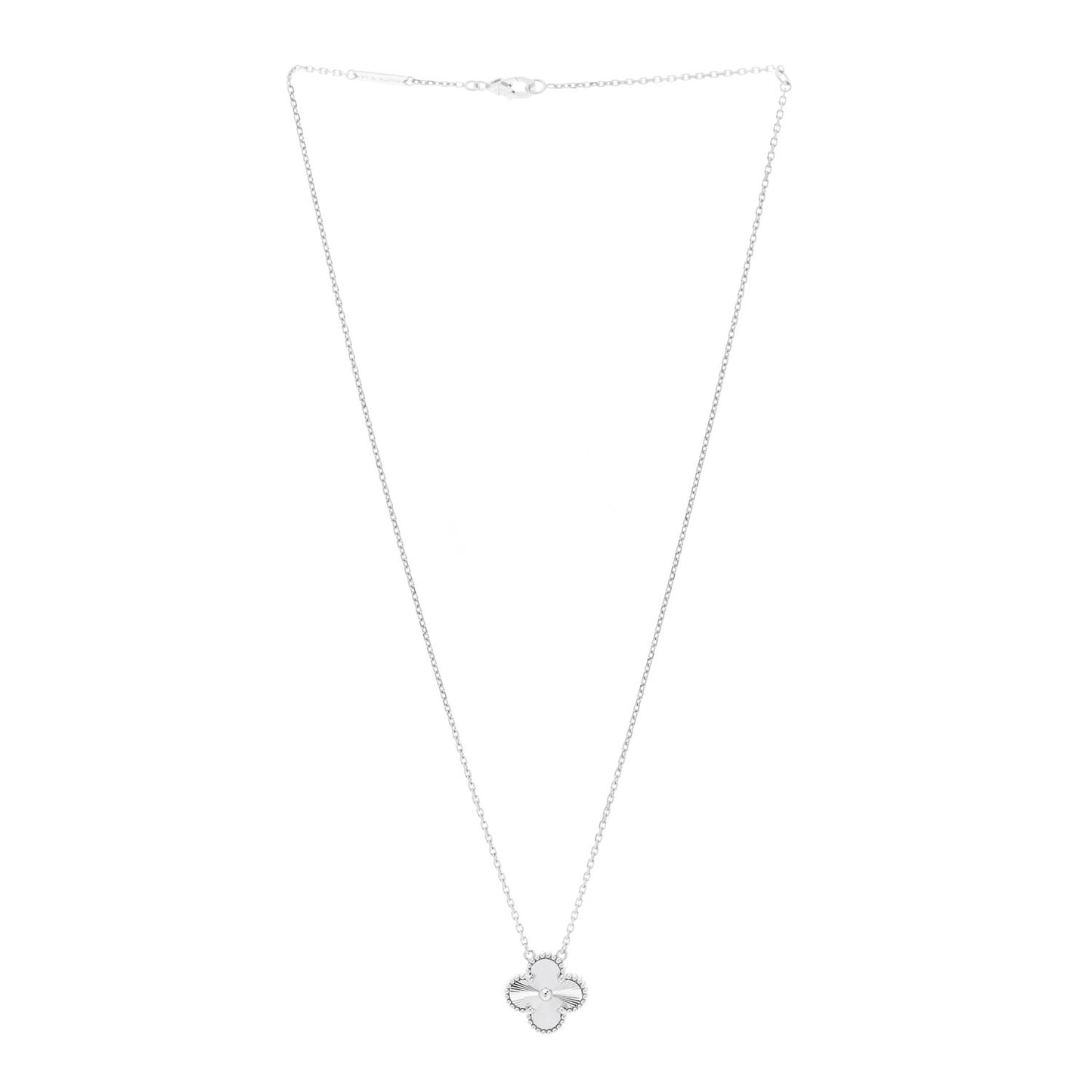 18K White Gold Guilloche Vintage Alhambra Pendant Necklace
