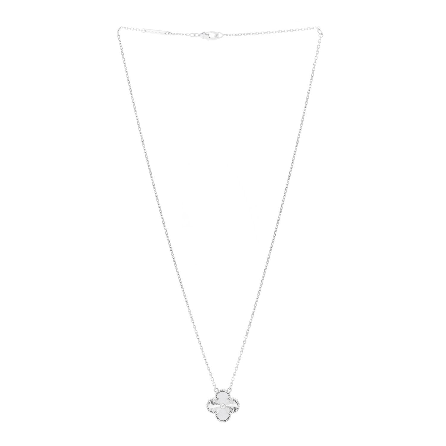 Van Cleef & Arpels 18K White Gold Guilloche Vintage Alhambra Pendant Necklace 3 of 6