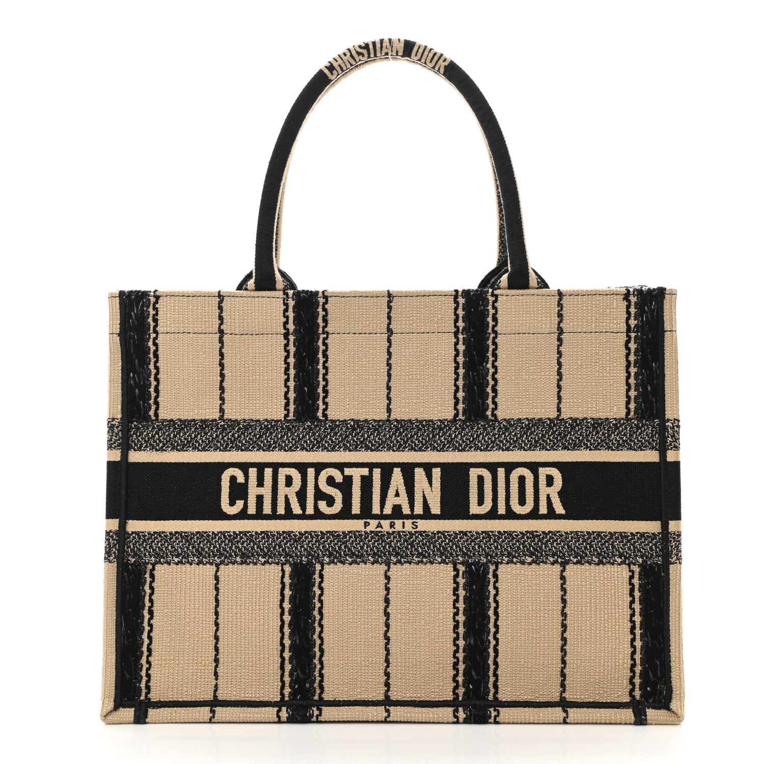 Christian Dior Canvas Embroidered Medium Bayadere Book Tote Black Beige 1 of 10