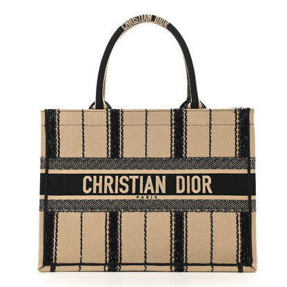 Christian Dior Canvas Embroidered Medium Bayadere Book Tote Black Beige 1 of 10