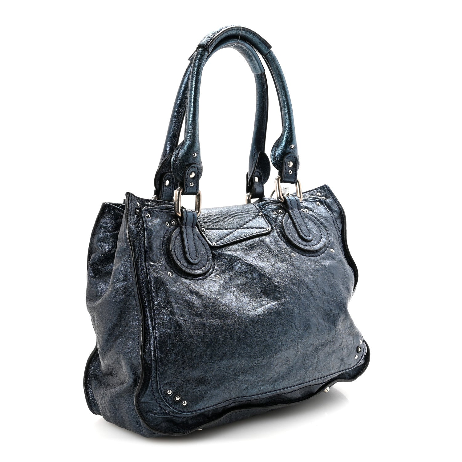 Chloe Metallic Calfskin Large Paddington Tote Blue 1791281