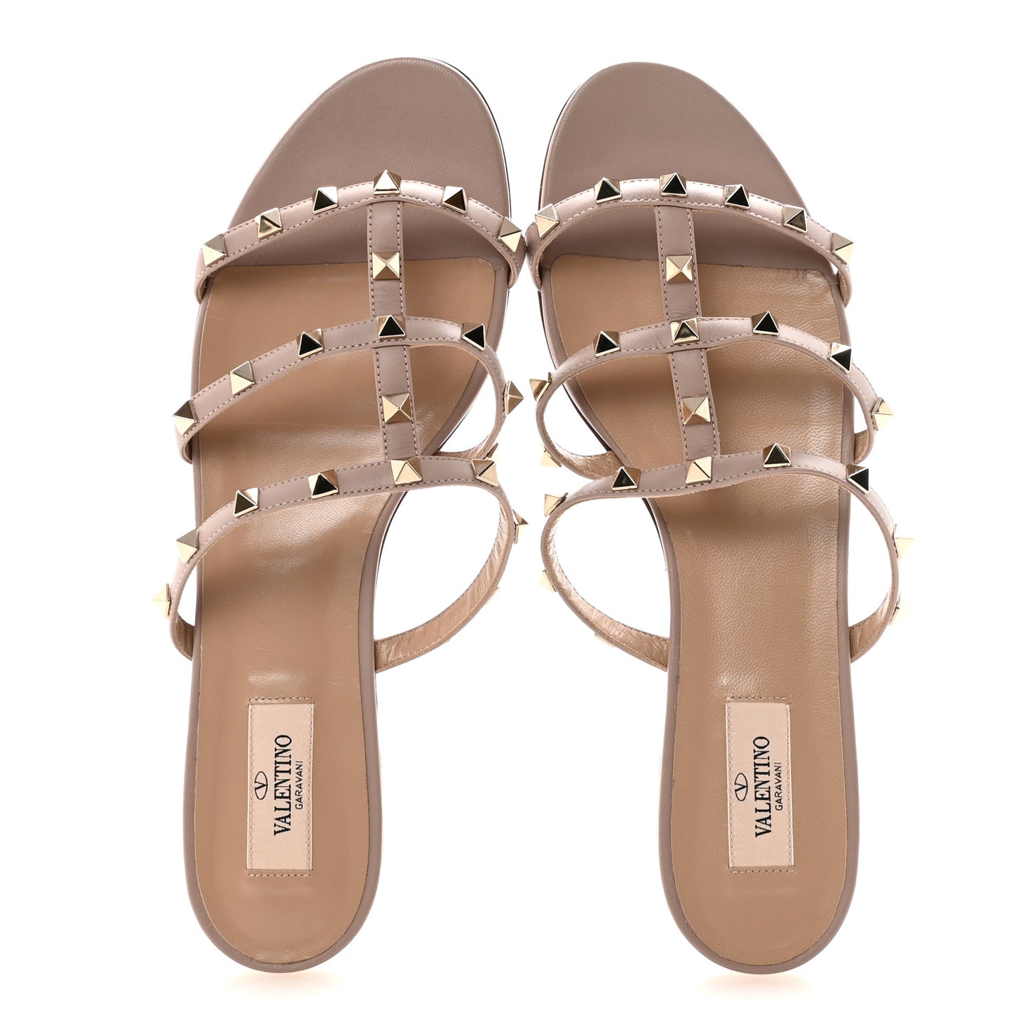 Calfskin Rockstud Caged Flat Slide Sandals 41 Poudre