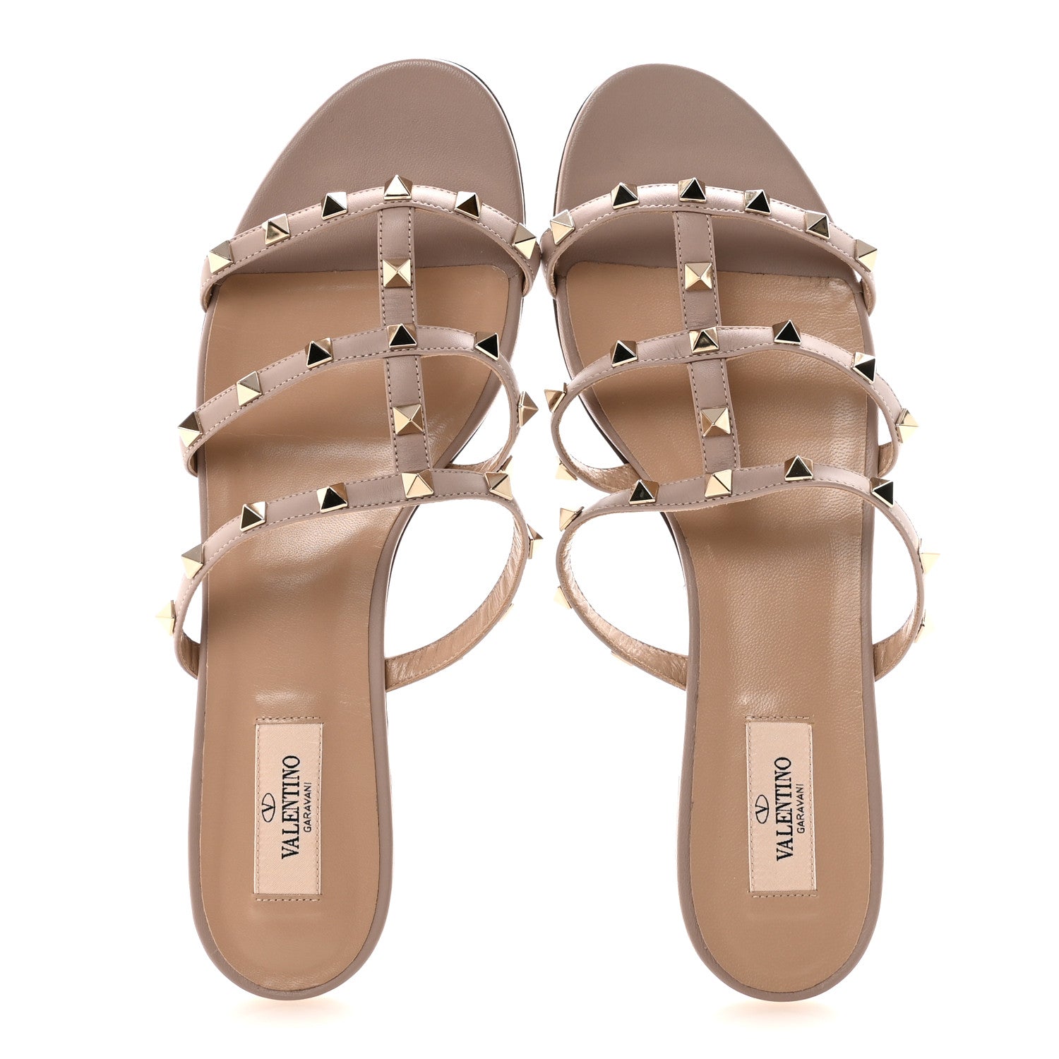Valentino Garavani Calfskin Rockstud Caged Flat Slide Sandals 41 Poudre 2 of 8