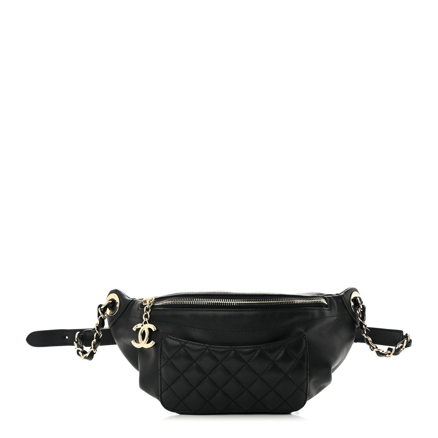 Lambskin Quilted Waist Bag Fanny Pack Black