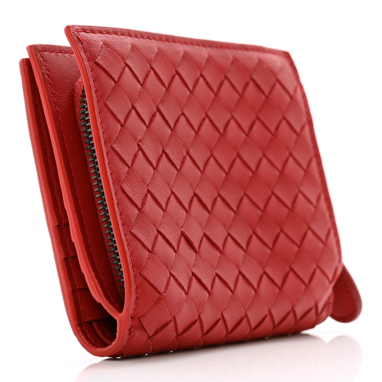 Bottega Veneta Nappa Intrecciato French Flap Wallet Red 3 of 8