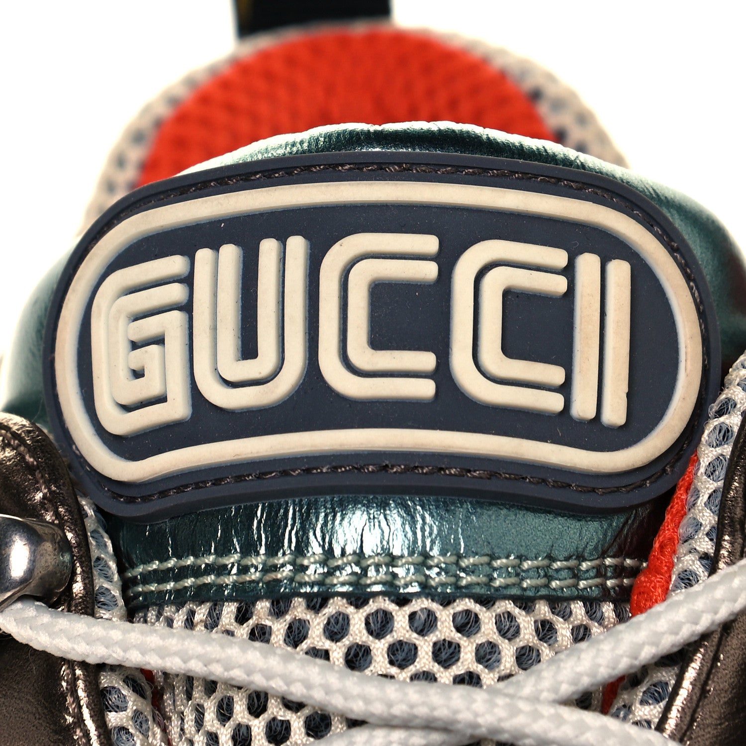 Gucci X SEGA Metallic Calfskin Mesh Removable Crystals Womens Flashtrek Sneakers 39.5 Rame Mystic White Lago 9 of 10