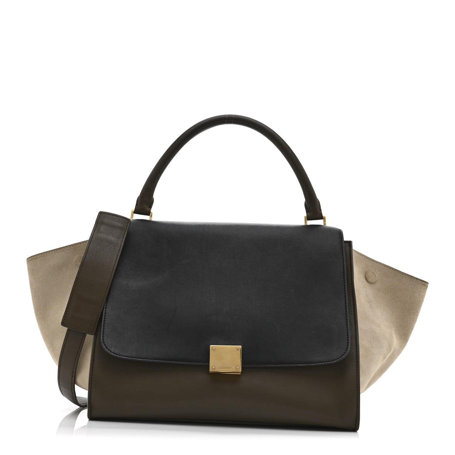 Celine Smooth Calfskin Suede Medium Tri-Color Trapeze Olive 1 of 13