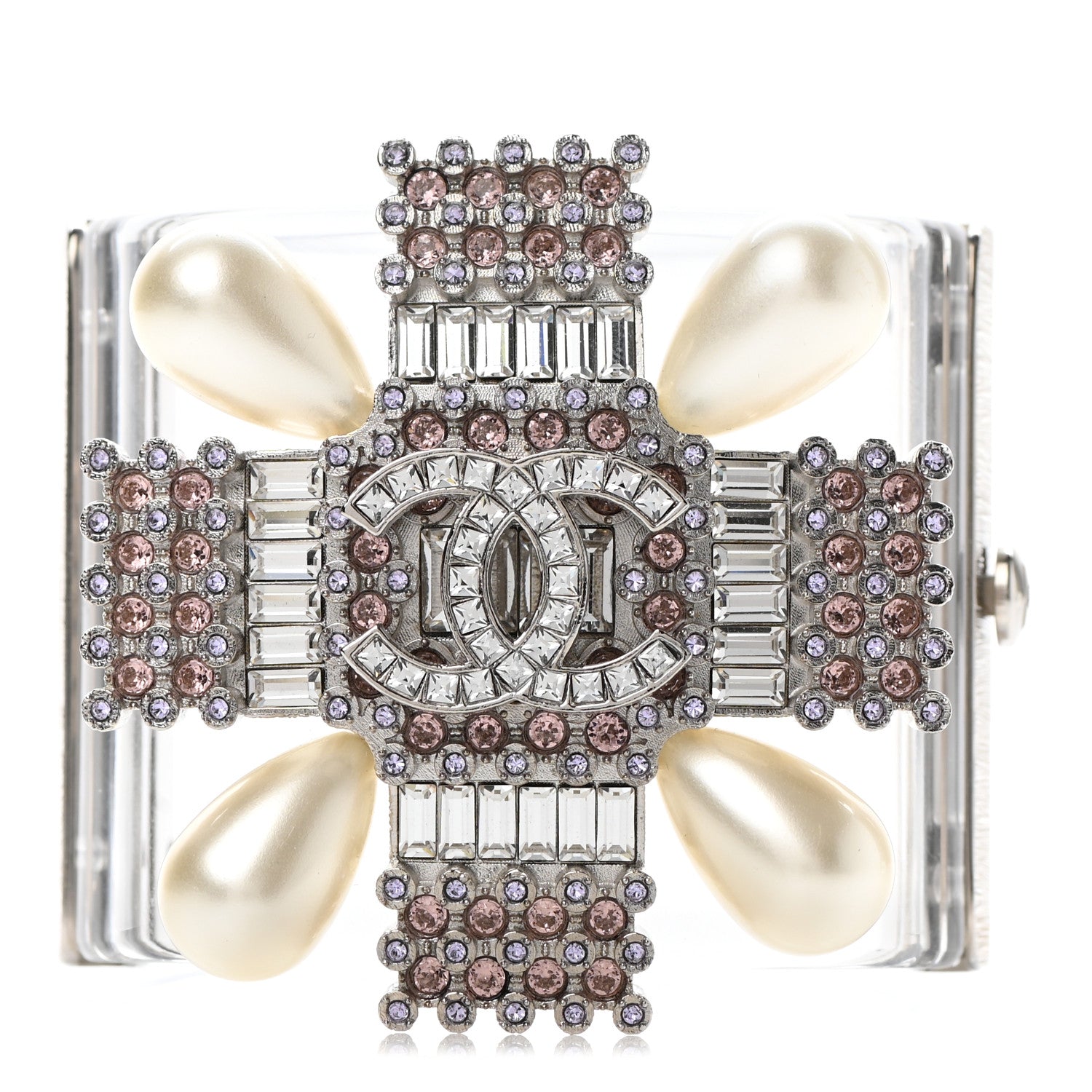 Chanel Resin Pearl Crystal Gripoix CC Cuff Transparent 1 of 5
