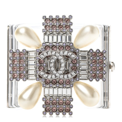 Chanel Resin Pearl Crystal Gripoix CC Cuff Transparent 1 of 5
