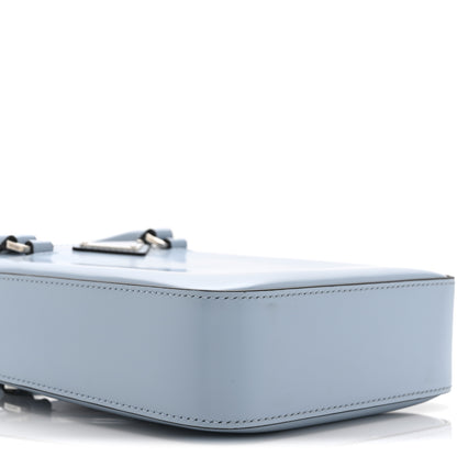 Prada Spazzolato Metal Triangle Logo Small Double Handle Crossbody Tote Celeste Black 9 of 10