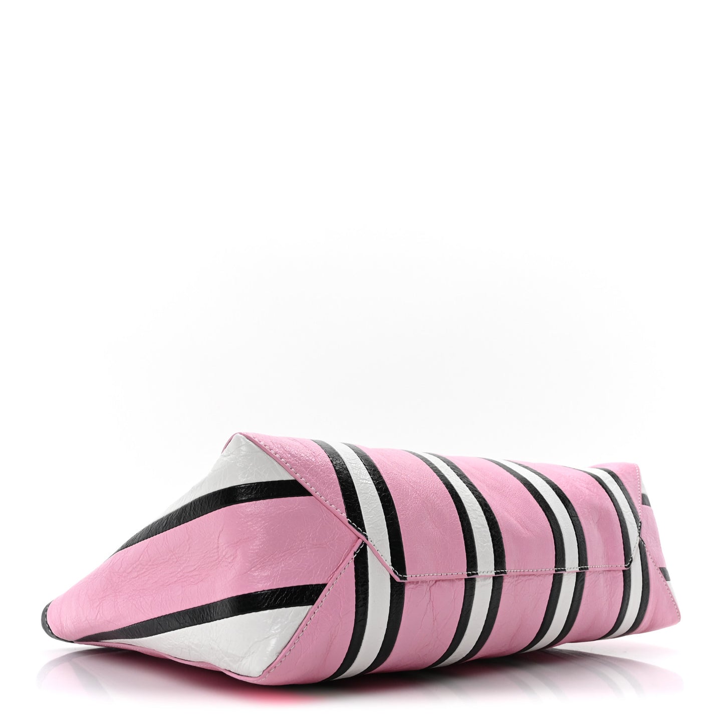 Agneau Arena Striped Large Barbes Z Pouch with Handle Candy Pink Black