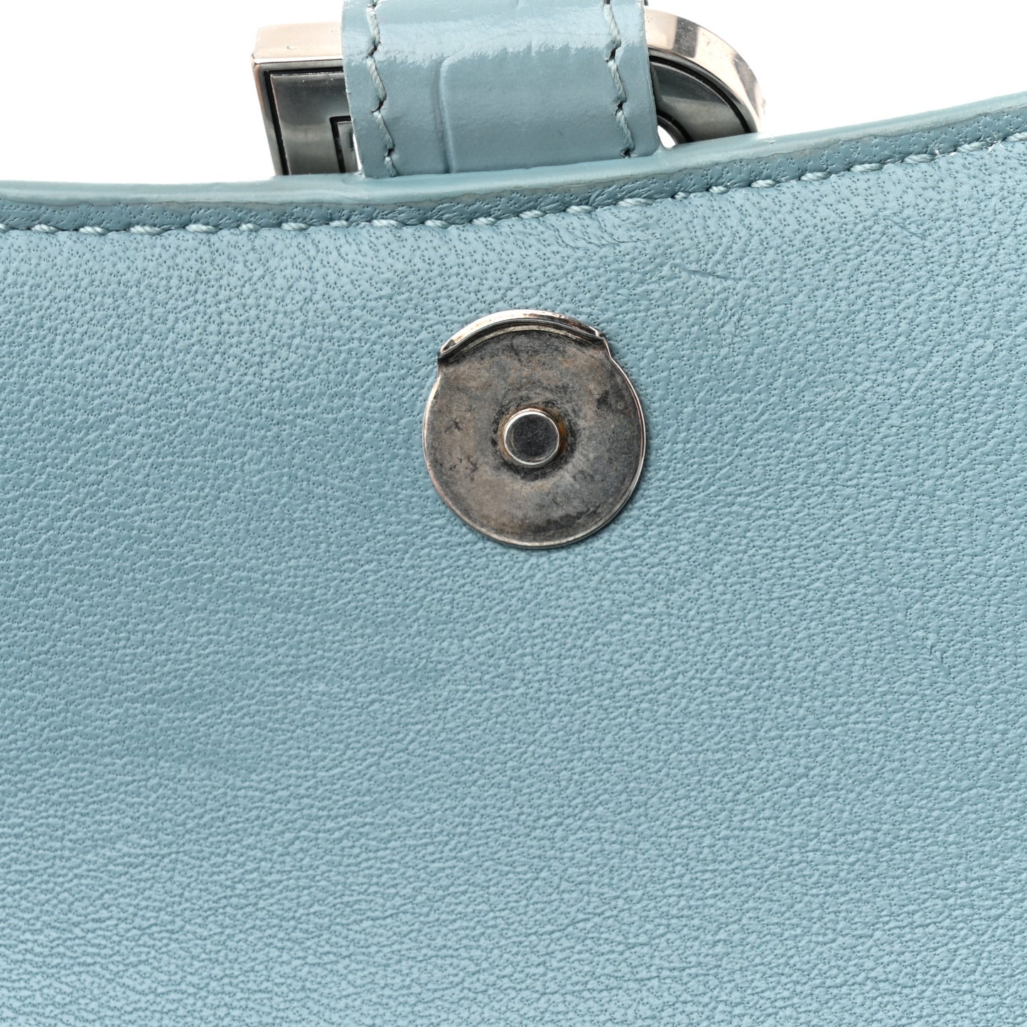 Shiny Calfskin Crocodile Embossed Hourglass Top Handle Bag XS Blue Grey