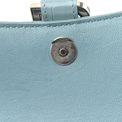 Balenciaga Shiny Calfskin Crocodile Embossed Hourglass Top Handle Bag XS Blue Grey 13 of 14